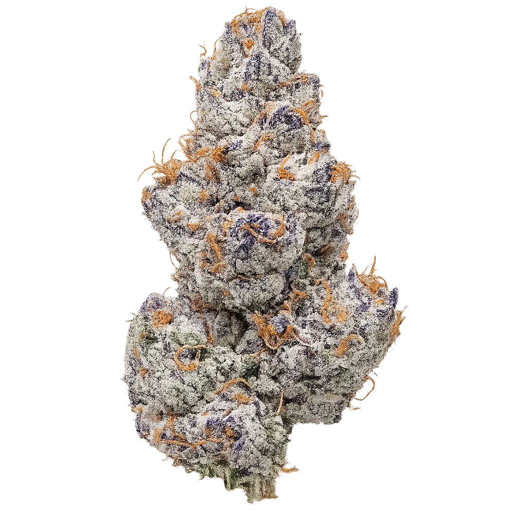Red Runtz strain with frosty red-purple buds, sweet berry aroma, candy terps, and dense trichome coverage.